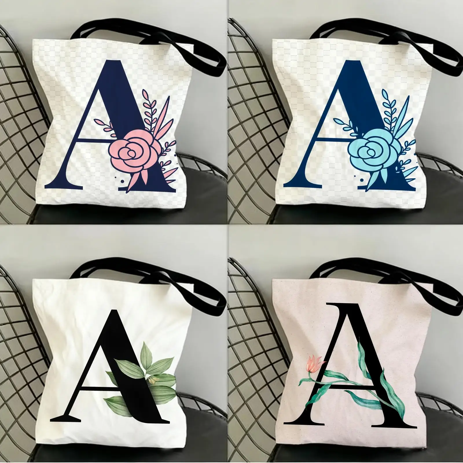 A letter Design  Storage Bags Canvas Double-Sided Print Fashion Shoulder Tote Shopping Bag Gift Eco Handbags