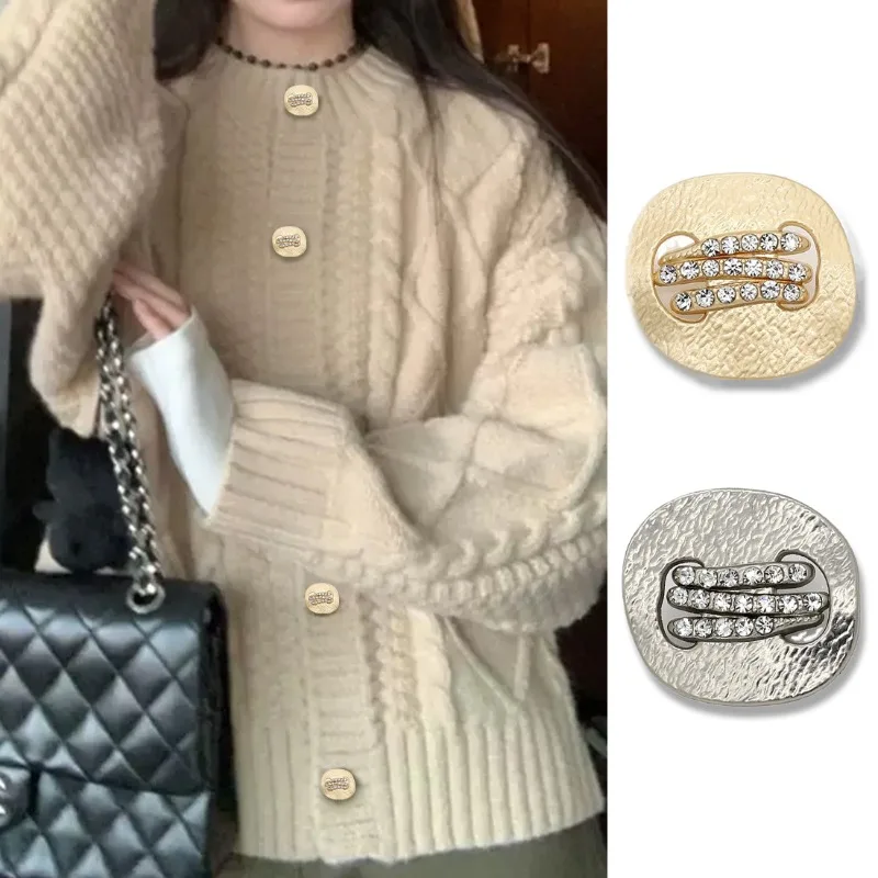 

French Luxury Oval Diamond Hollow Metal Buttons Women's Knitted Cardigan Coat Suit Jacket Beautiful Decorative Buttons
