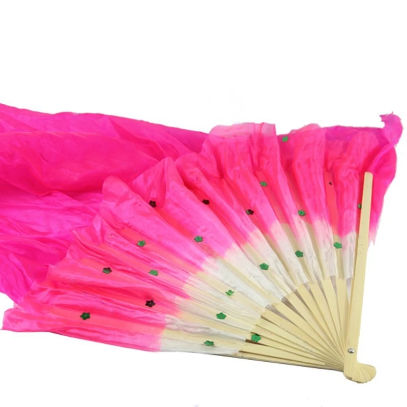 Artificial Silk Bamboo Fans Veils Long Belly Dance Silk Fan Colorful Dancing Fans for Dance Dancer Women Dancing Show