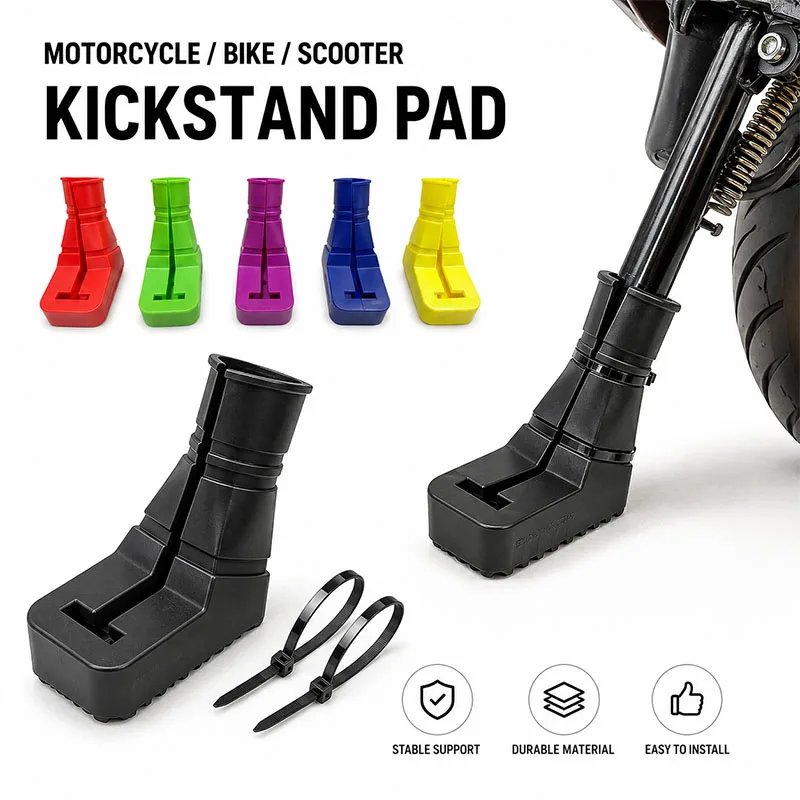 Universal Motorcycle Side Stand Pad – Rubber Non-Slip Oversized Base Extender Fits All Motorcycles & E-Bikes