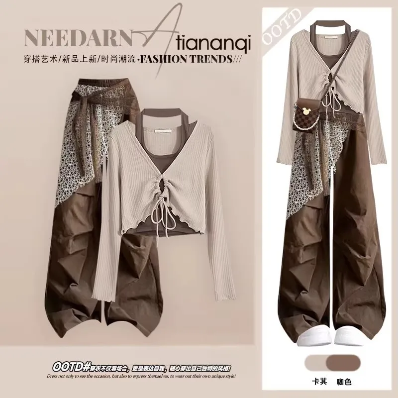 Spring and Autumn Fashion Design Sense Hanging Neck Long Sleeve Top Casual Pants American Pure Desire Style Spicy Girl Set