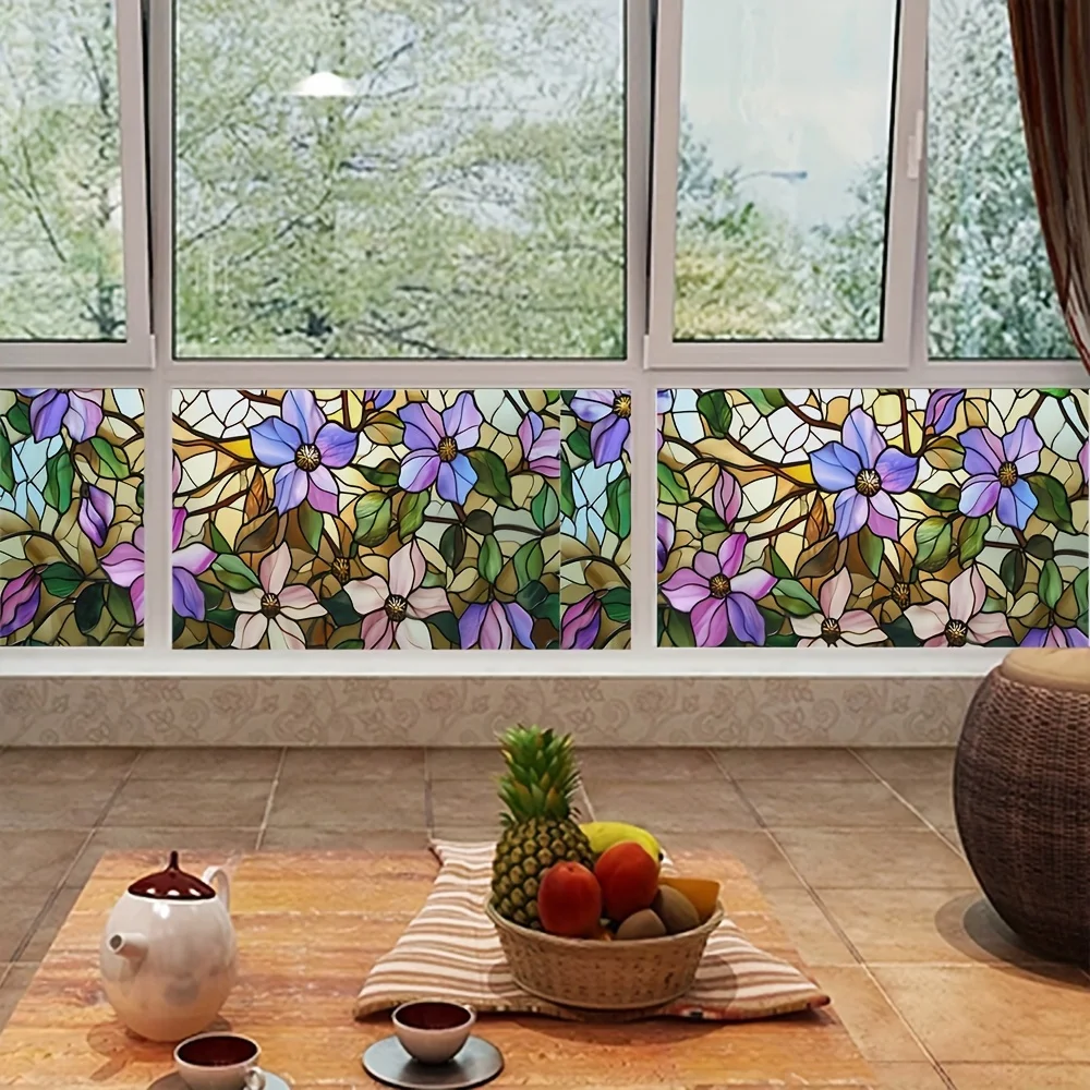 90x45CM Flower Window Electrostatic Stickers Non-Adhesive Window Vinyl Decals Decoration for Home Bathroom Bedroom Privacy Film
