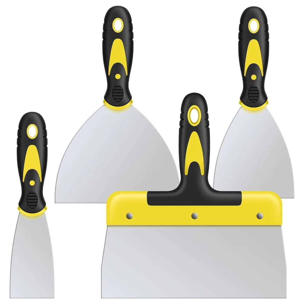 Stainless Steel Putty Knife Set 4PCS Scraper Paint Tool Comfortable Grip For Drywall Repair Wallpaper Plaster Removal