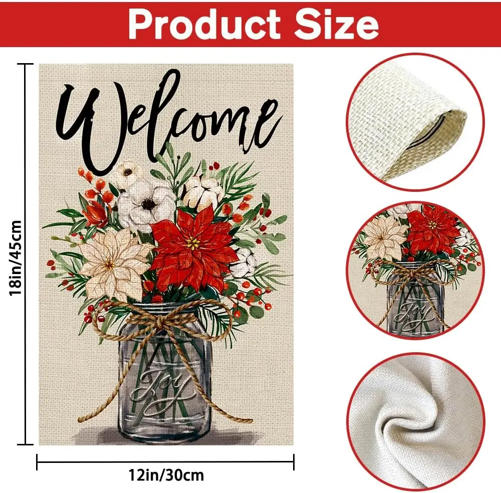 Christmas Garden Flag,Poinsettia Welcome Double Sided Winter Holiday Decoration Yard Flag for Farmhouse Front Porch Lawn Winter