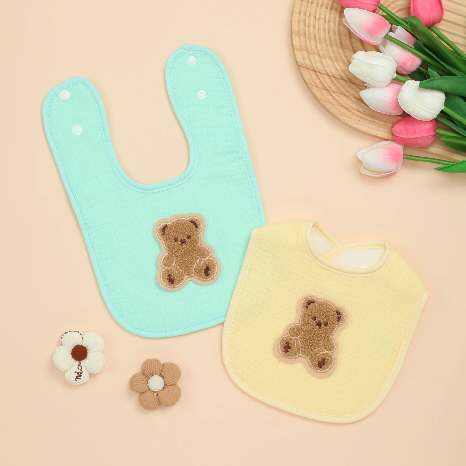 

Baby Bibs 2 Pack Baby Bandana Drool Bibs Cotton for Unisex Boys and Girls, Soft Absorbent Set for Teething and Drooling, Solid