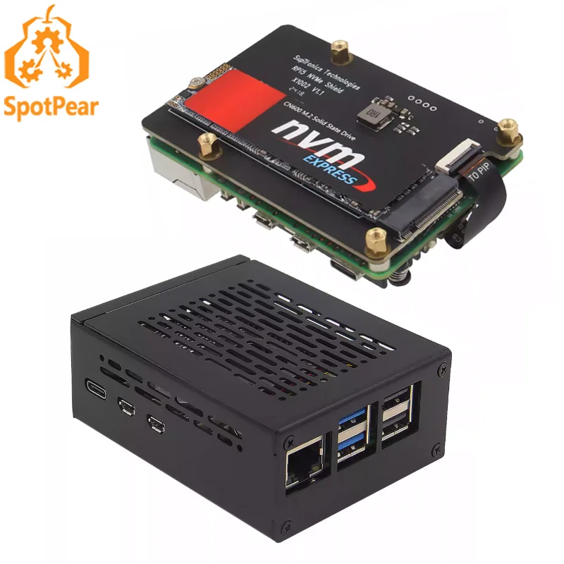 Pi5 X1002 Raspberry Pi 5 Metal Case PCIe to M.2 NVMe SSD Adapter Board HAT X1002 2280 2242 2230