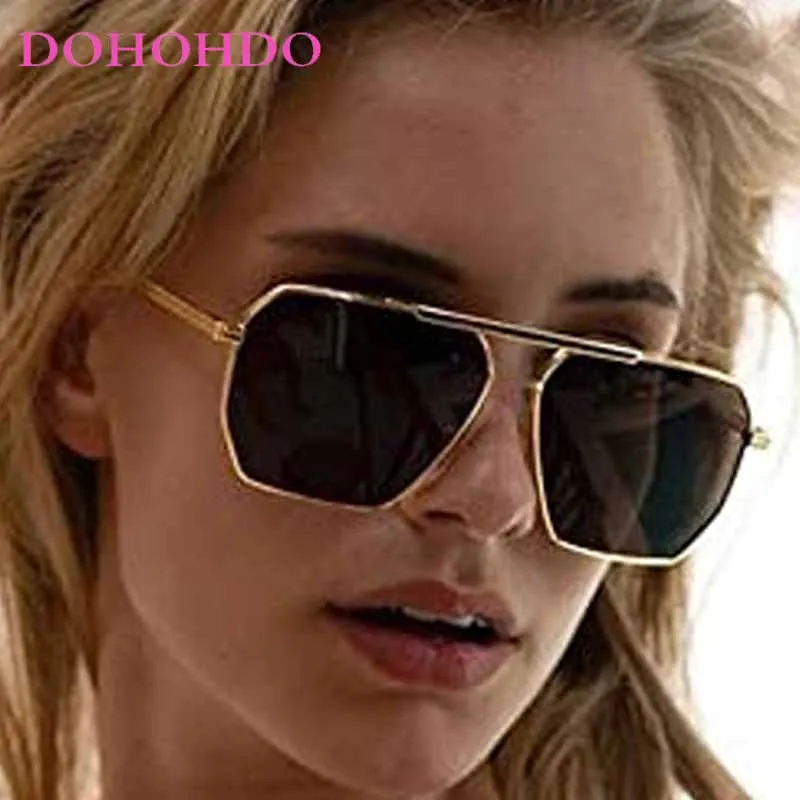 

DOHOHDO Oversized Polarized Sunglasses Trendy Women Metal Frame Double Beam Polygon Sunglasses UV400 Eyewear Men Vintage Shades