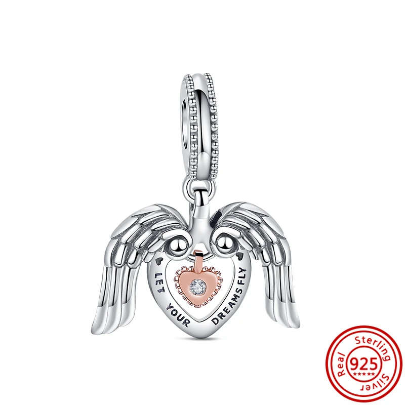 925 Sterling Silber Abschluss glückliches Geschenk Hut fliegendes Herz Traum flügel Hoffnung Frieden Perlen passen original Pandora Charms Armband DIY