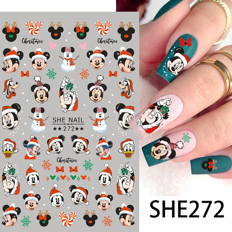 1Pcs Hello Kitty Mickey 3D Christmas Nail Stickers Kawaii Anime Stitch Donald Duck Cartoon Mickey Mouse Nail Decals DlY Supplies