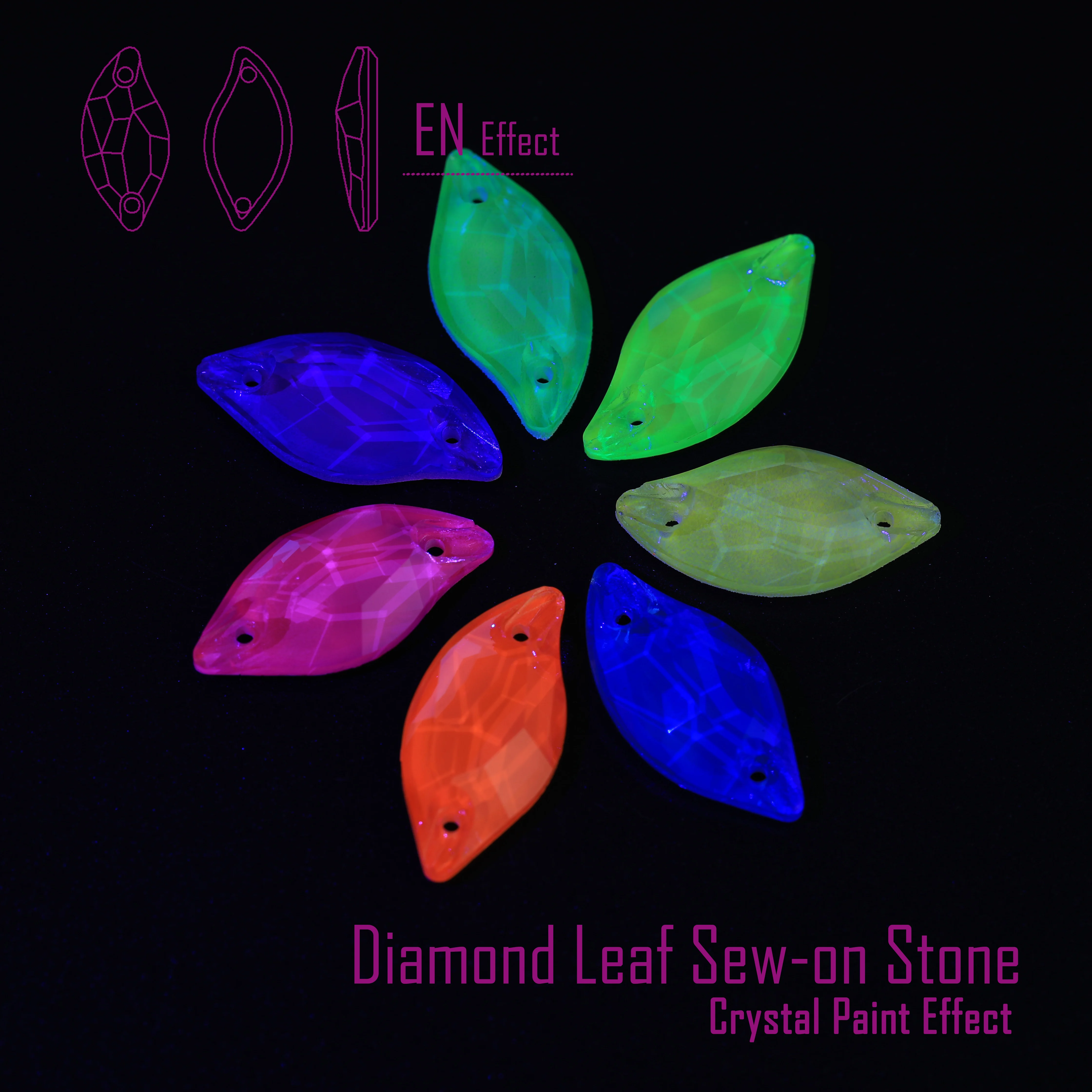Luminous Leaf Shape Glass Rhinestones Top Quality Sew-on Crystal Stones with Paint Effect Sparkling Diamond Like for Garment Bag