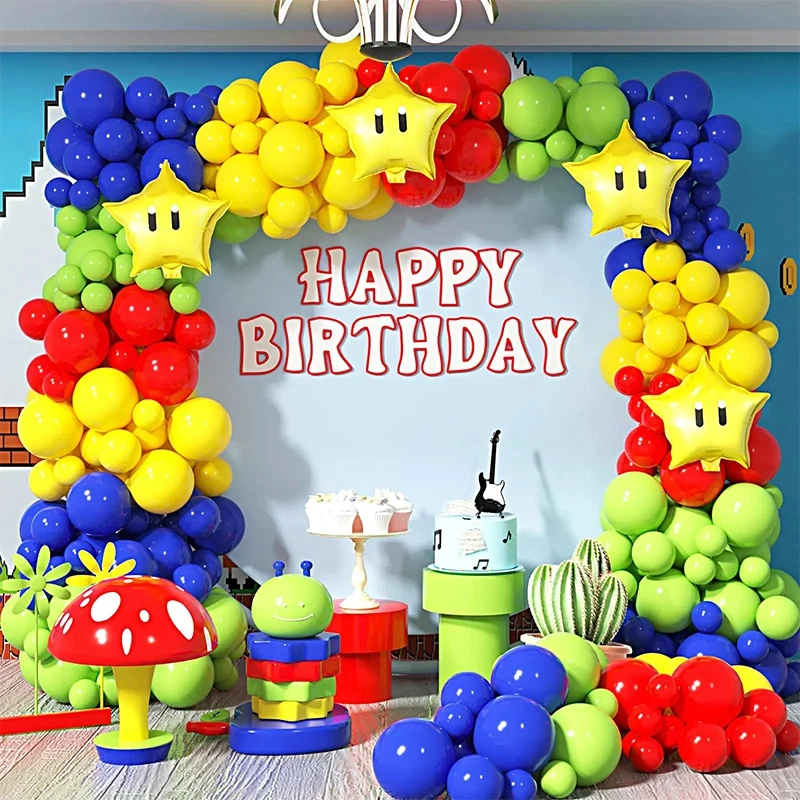 213pcs Mario Themed Party Decoration Balloon Garland Arch Kit Colorful latex balloons Children Birthday Party Decor Baby Shower