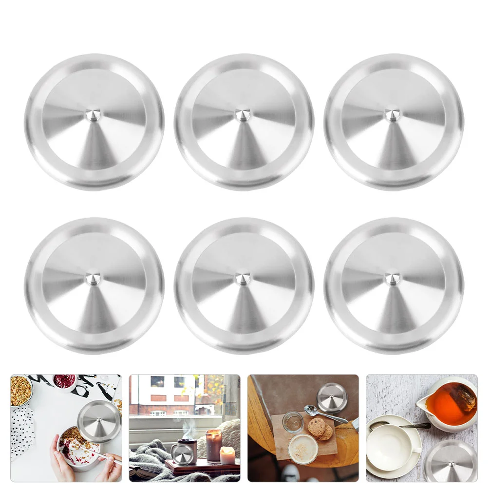 

6 Pcs Cup Stainless Steel Lid Lightweight Lids Tumbler Round Silver Coffee Mug Covers Office Protectors Miss Travel