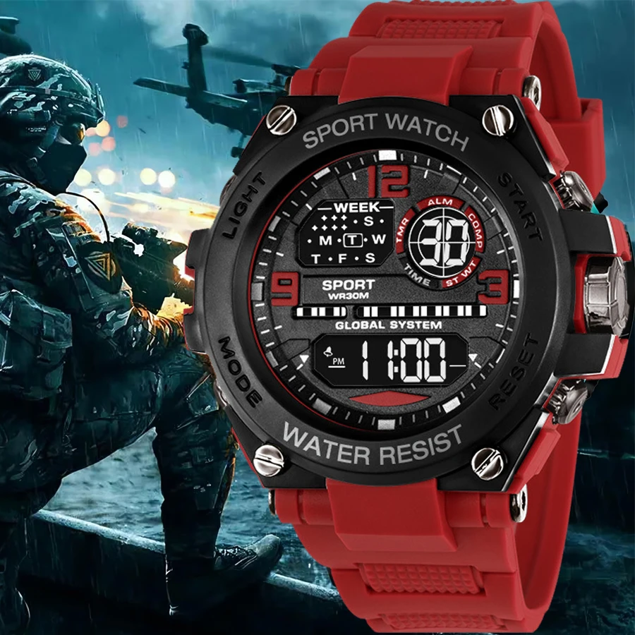 

Спортивные электронные часы для мужчин и женщин, многофункциональные уличные цифровые светодиодные часы с большим циферблатом и будильником, цифровые часы для детей и подростков