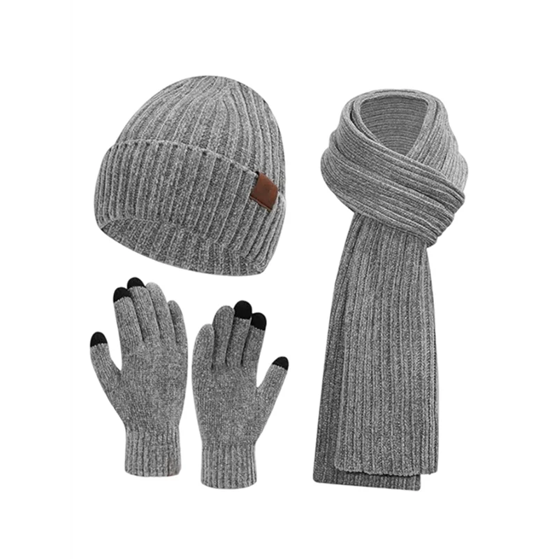 

CQMF-Зимняя женская и мужская универсальная вязаная шапка для взрослых, шарф и перчатки, комплект из 3 предметов