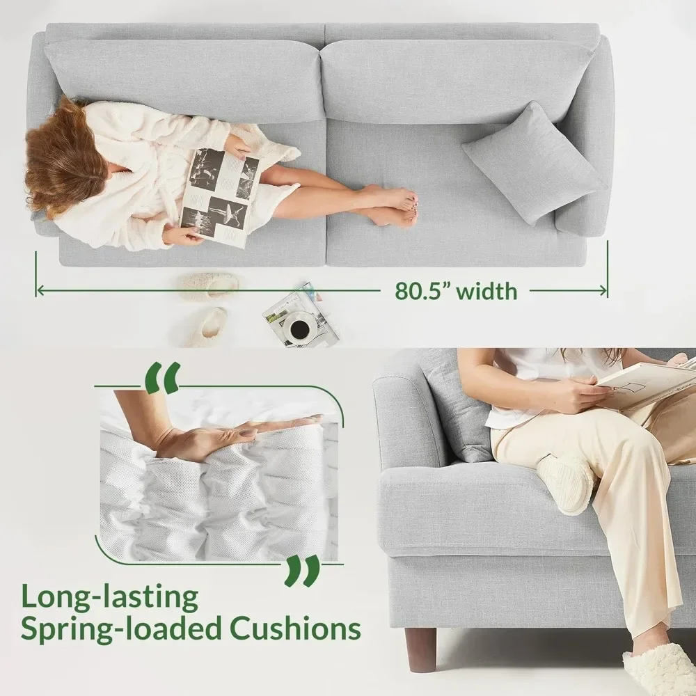 Sofá Comfort – Sofá de 81" e 3 lugares, inclui 2 almofadas combinando, sofá com capas removíveis e laváveis à máquina