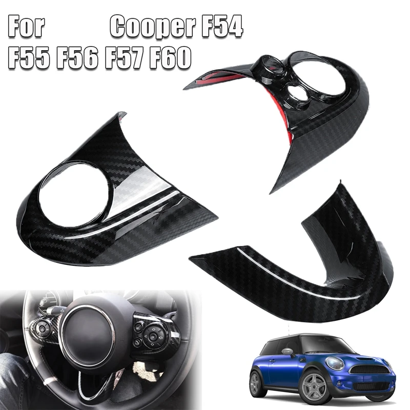 3PCS Car Steering Wheel Cover Carbon Fiber Sticker For BMW MINI Cooper F54 F55 F56 F57 F60 Styling Interior Decoration