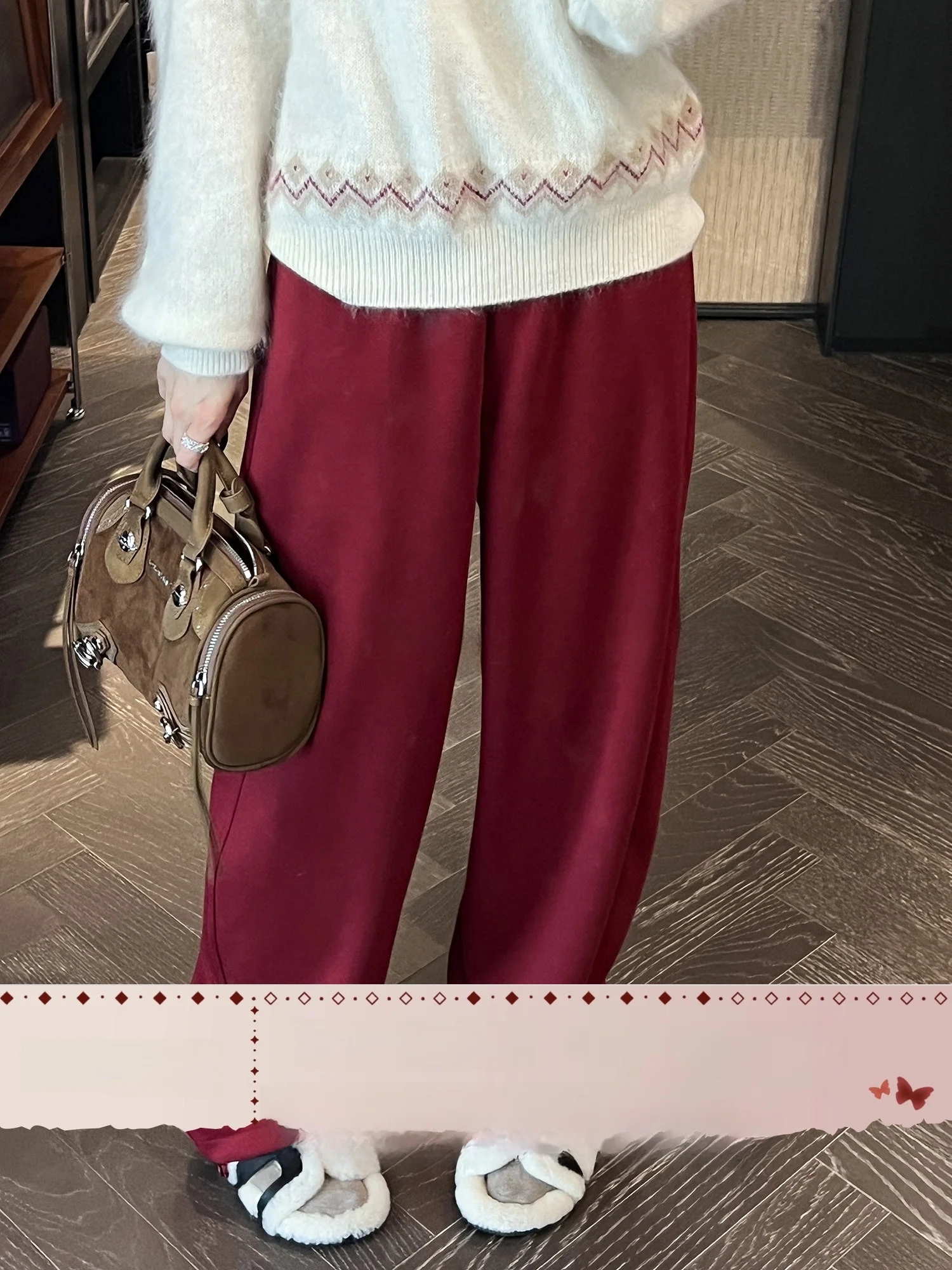 

LUMIEN Fce Lined Thi High Waist Drapey Wide Leg Casual Pants Women's Autumn Winter Versatile Loose Fit Comfortable Trousers