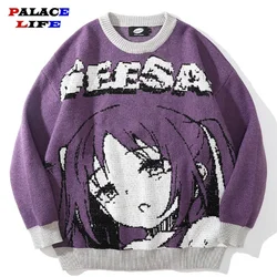 Oversized Sweaters Men Women Japanese Anime Girl Pullovers O-Neck 2022 Autumn Streetwear Fashion Cotton Knitted Sweater Women