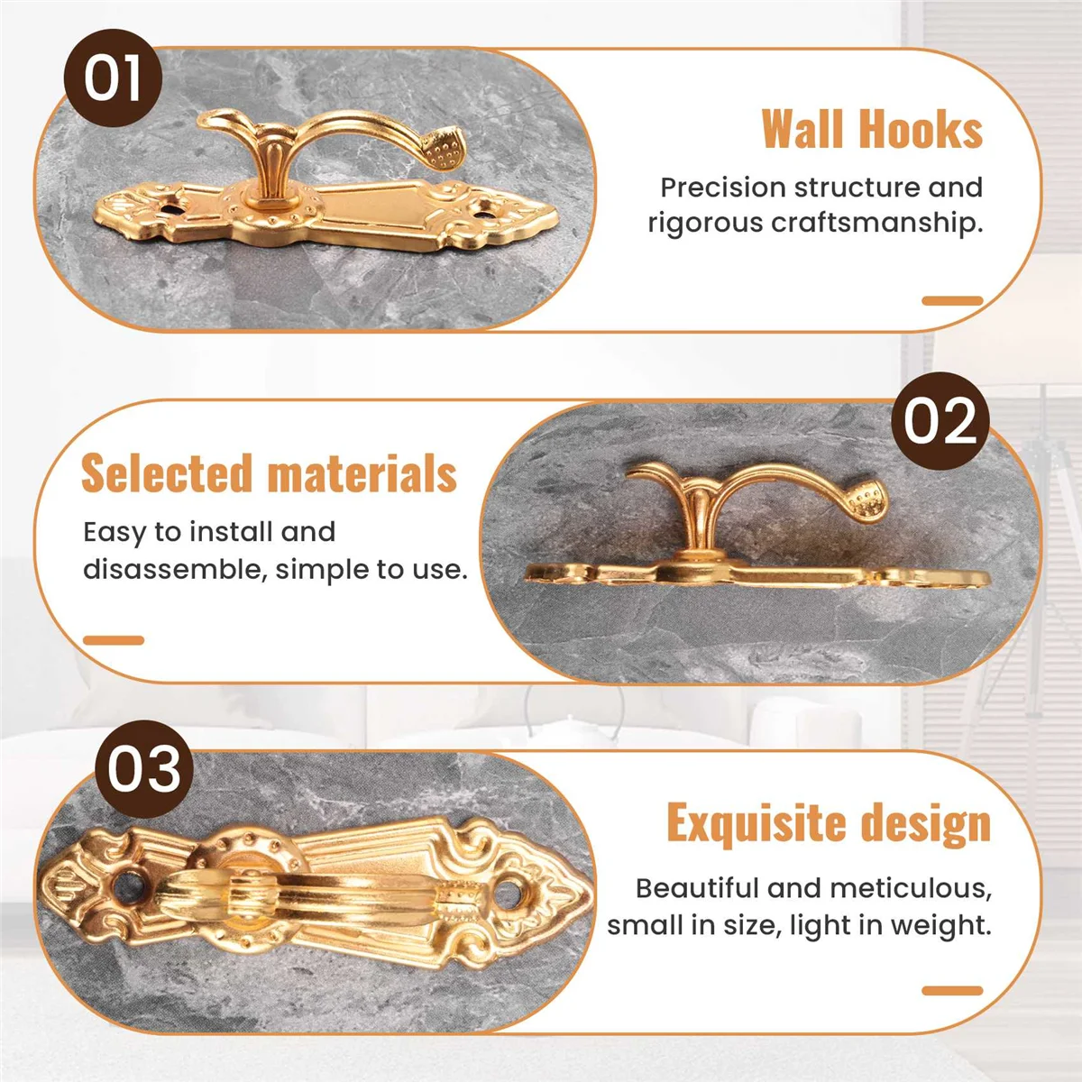 N89R Винтовое крепление для штор с кисточкой на спине, настенные крючки, 2 шт., золотой тон