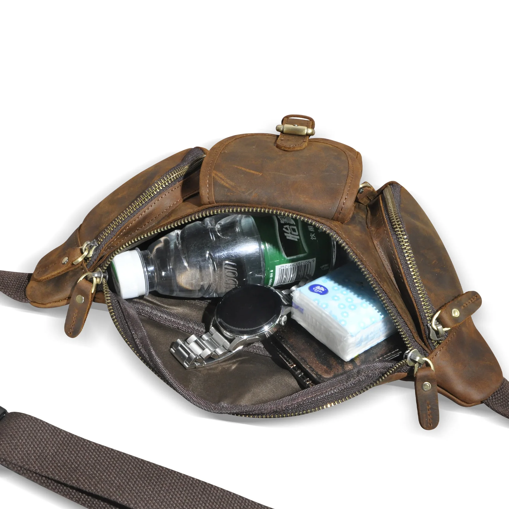 Men's Vintage Genuine Leather Crossbody Bag - Adjustable Waist Chest Pack for Outdoor Hiking Travel, Casual Sports Fanny Pack