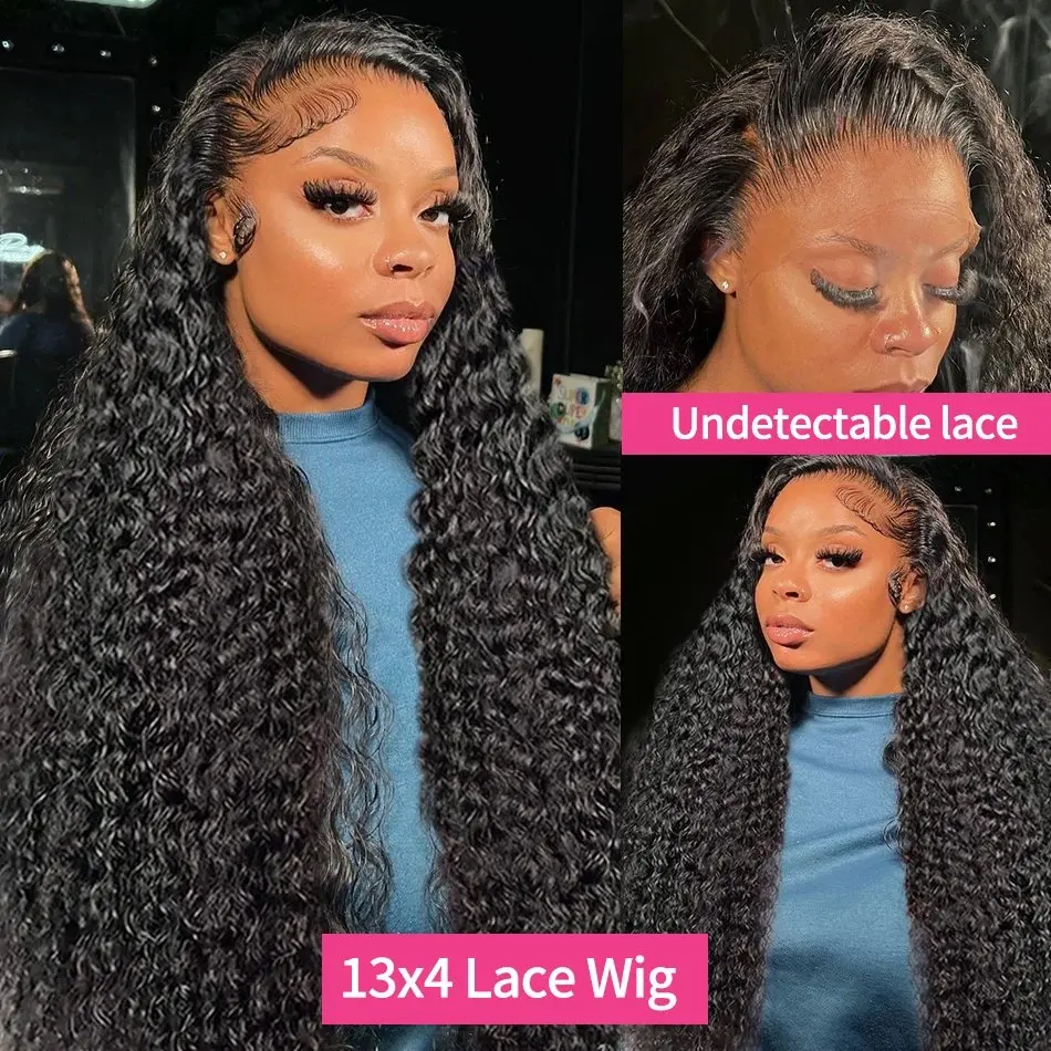 Natural Black 13x6 HD Lace Front Wig Deep Wave 24 40 Inch 13X4 Human Hair Curls High Quality Glueless Wigs for Women 180 Density