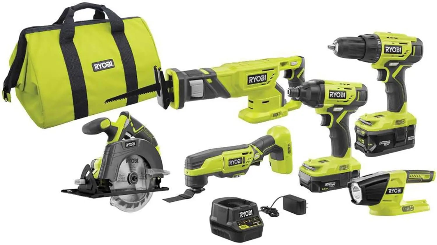 P1819 18V One+ Lithium Ion Combo Kit (6 Tools: Drill/Driver, Impact Driver, Reciprocating Saw, Circular Saw, Multi-Tool, L