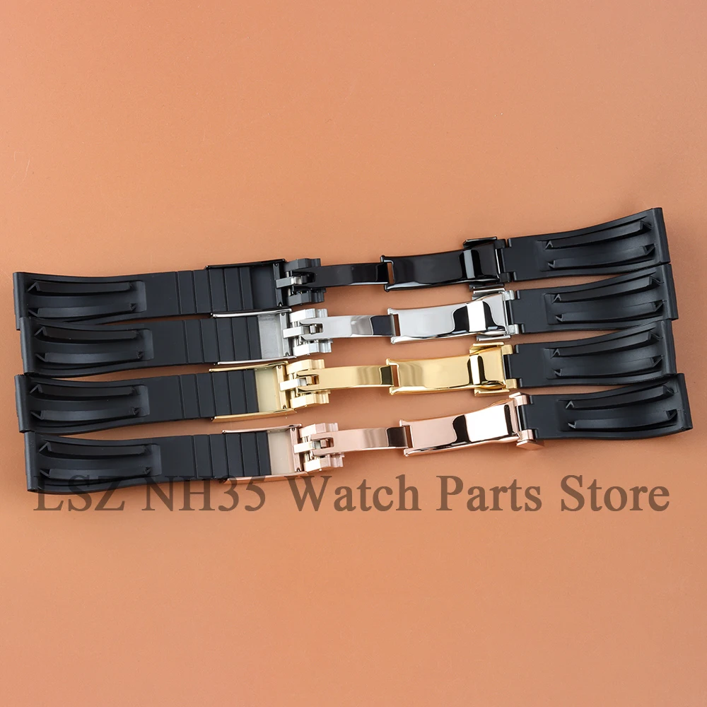 20mm Hight Quality Watch Rubber Bracelet For Submariner GMT NH35 Case Silicone Wrist Band Folding Buckle Bracelet Watch Parts