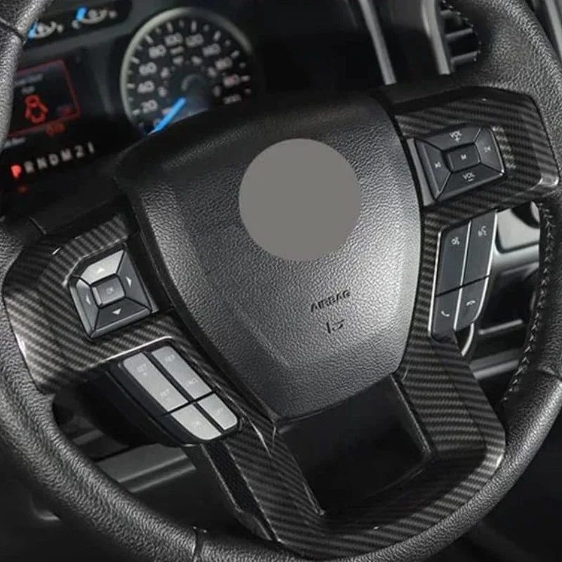 For Ford F150 Raptor 2015-2019 ABS Carbon Fiber Car Steering Wheel Button  Cover Trim Interior Car Accessories