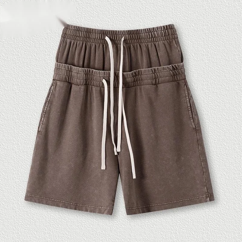 Double Pure Cotton Waisted Distressed Loose Casual Men's Shorts 2026 Summer Drawstring Waist Sports Wide Leg Pants 7W6C