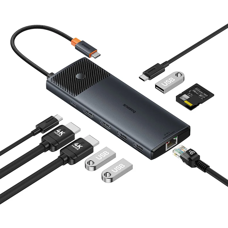 Baseus USB C HUB Dual HDMI 8K 4K Adapter 10-in-1 USB 3.2 10Gbps Splitter met RJ45 SD TF Type C PD 100W voor MacBook Pro Air HUB - afbeelding 2