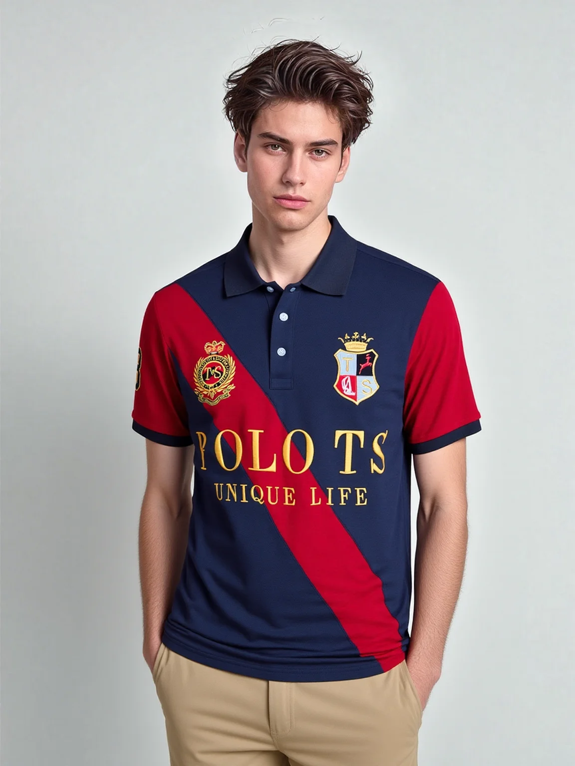 100% Cotton Men's Short Polo Shirt British Sports Leisure Diagonal Stitching Color Design Collar Tee Shirt Plus US Size XS-7XL
