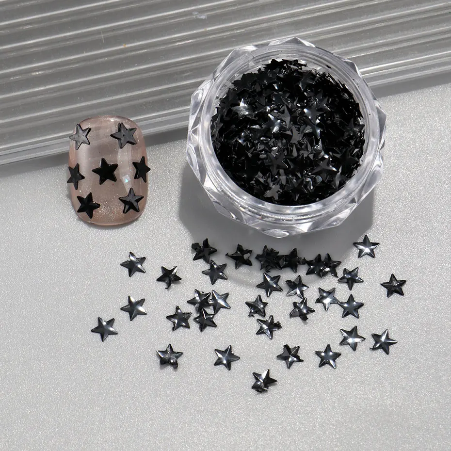 2/4 قطعة Y2K بريق ستار مسمار الترتر ثلاثية الأبعاد الساحرة أسود أبيض مسمار تقشر الكورية الذهبي فضي خمس نقاط StarDIY مسمار ديكور فني