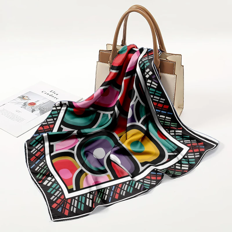 

Женский квадратный платок 90x90 см, популярный всесезонный шарф, шелковый платок для волос, солнцезащитный хиджаб, модная пляжная шаль 90x90 см