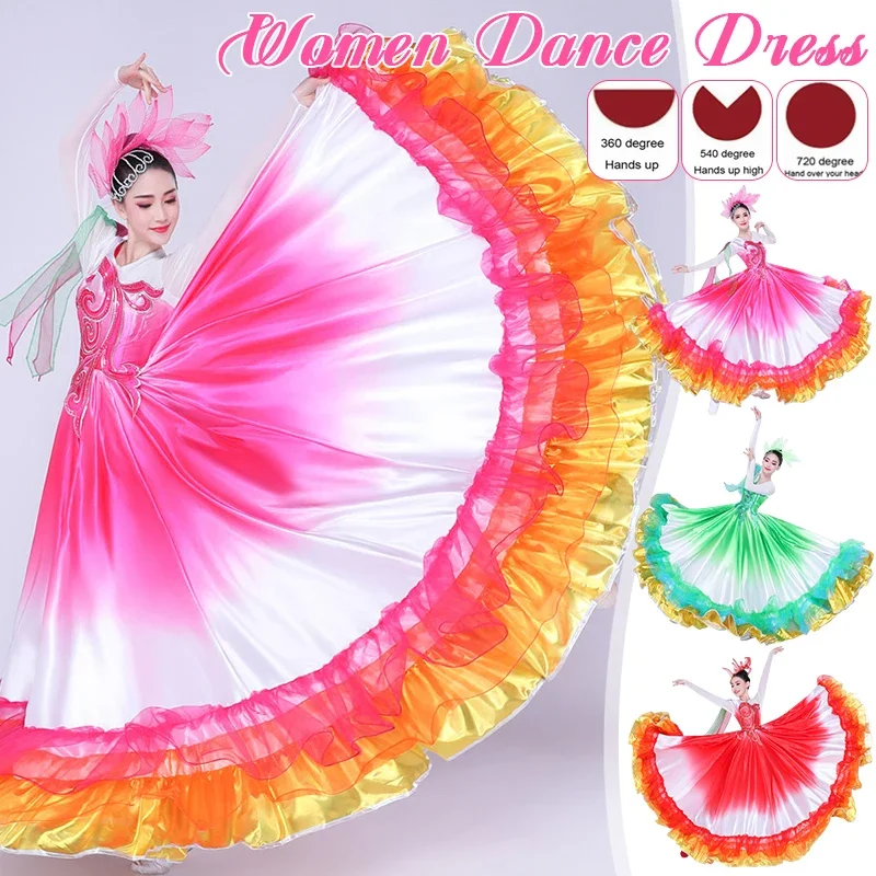 New 360/720 Degree Spain Flamenco Dance Dress Women Waltz Ballroom Gypsy Opening Dance Big Swing Skirt Stage Performance Costume