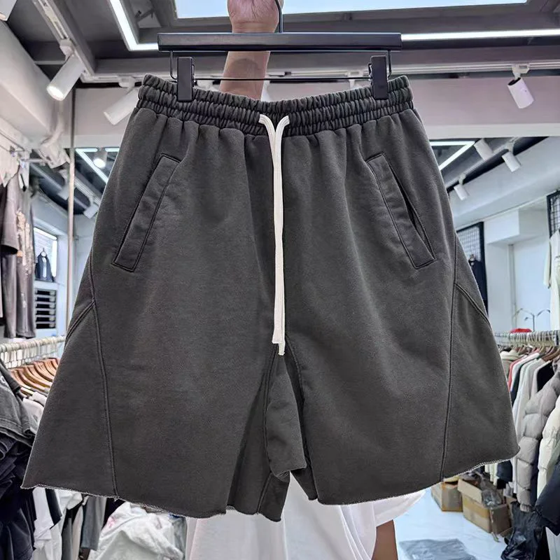 

Summer Oversized Wide Legs Terry Shorts High Street Heavyweight Wash Vintage Splicing Hip Hop Men Woman Breeches