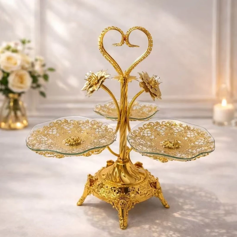 3/4 Layer High-end European American Circular Fruit Tray Creative Light Luxury Tea Table Decoration Multi-layer Dessert Plate