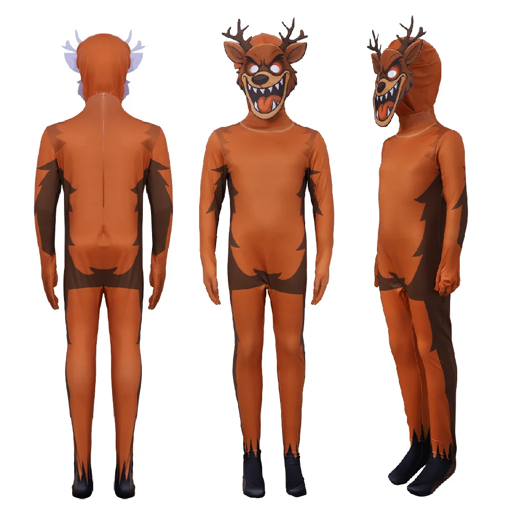 99 Noców w Lesie Kostium Cosplay Jelenia dla Dzieci Strój Zwierzęcy Jelenia Kombinezon Cosplay na Imprezę Halloween dla Dorosłych i Dzieci