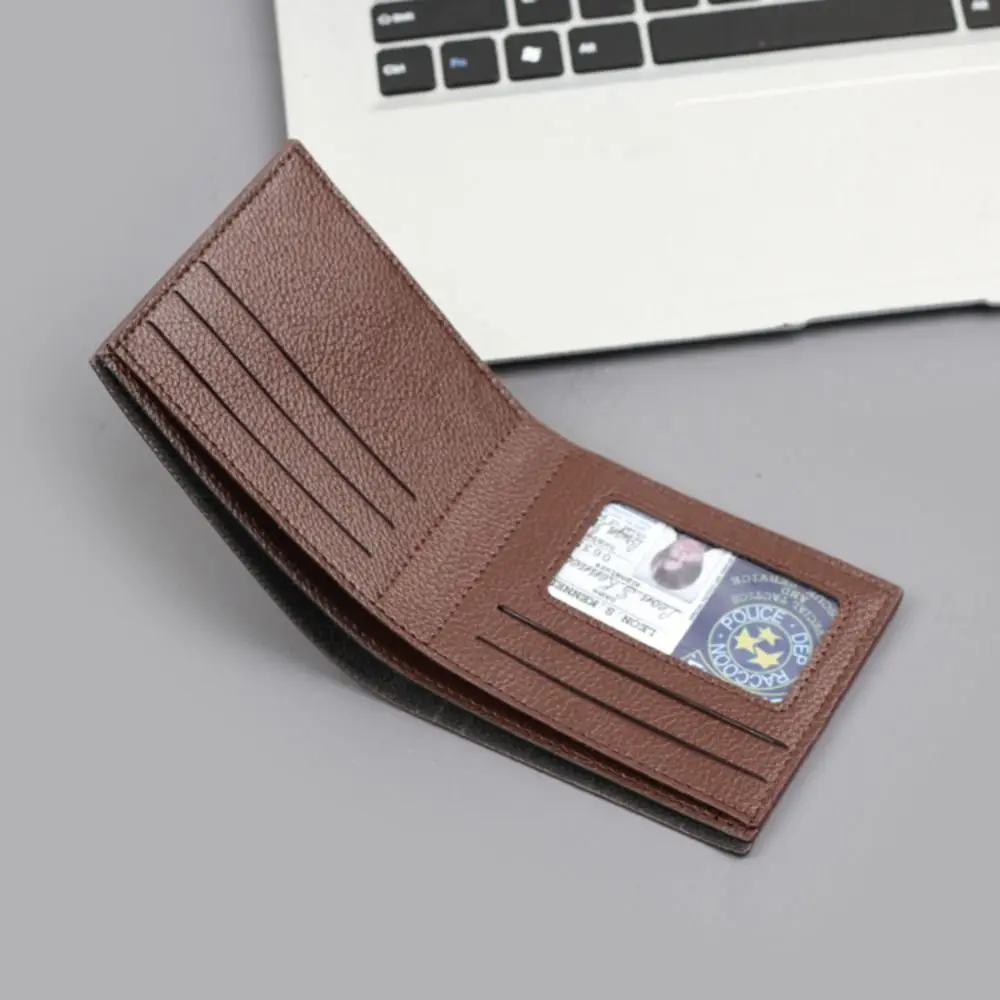 New PU Leather Men's Short Wallet Two-fold Large Capacity Retro Coin Purse Black Coffee Multiple Pockets Men Women