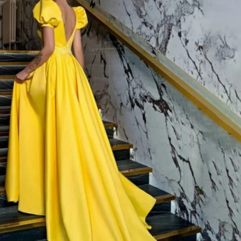 2024 Europe and America Border New Large Yellow LongHigh Waist Fashion Evening Dress