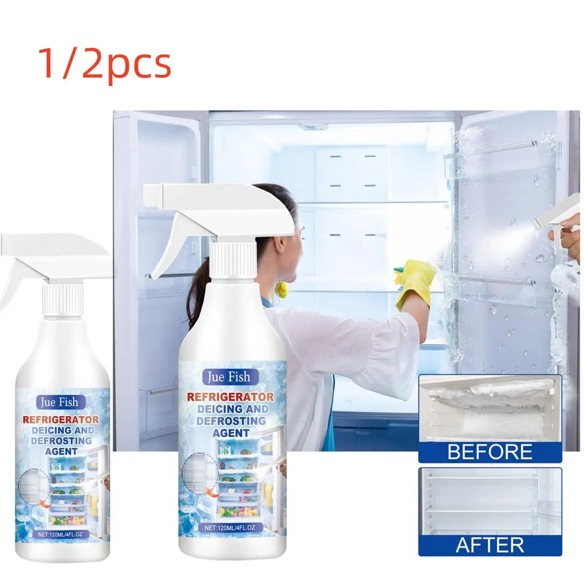 1/2pcs 120ml Refrigerator Defrost Snow Melting And Deicing Agent Rapid Thawing Glass freezer snow melting agent