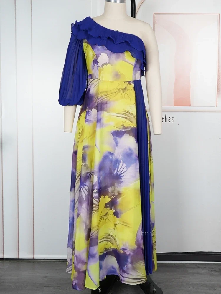 

Elegant One-Shoulder African Kaftan Maxi Dress Turkish Style Long Gown for Women Muslim Wedding Fashion Abaya Dashiki Robe