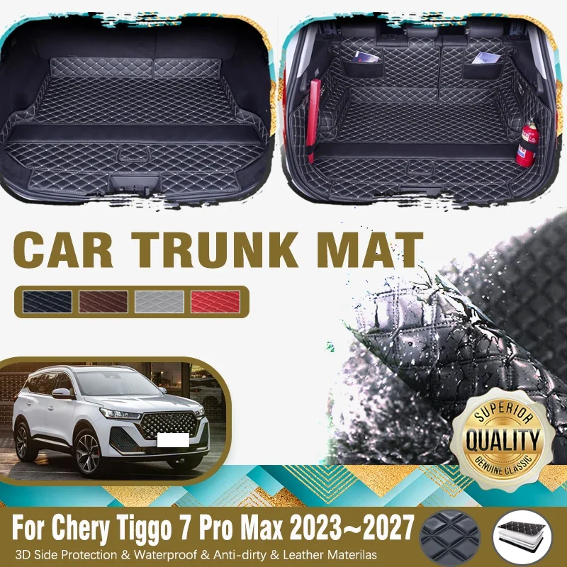 Pokrowce samochodowe do Chery Tiggo 7 Pro Max Ebro S700 Xcite X-7 DR 6.0 Sportequipe 6 2023 ~ 2027 Skórzana mata bagażnika Auto Akcesoria