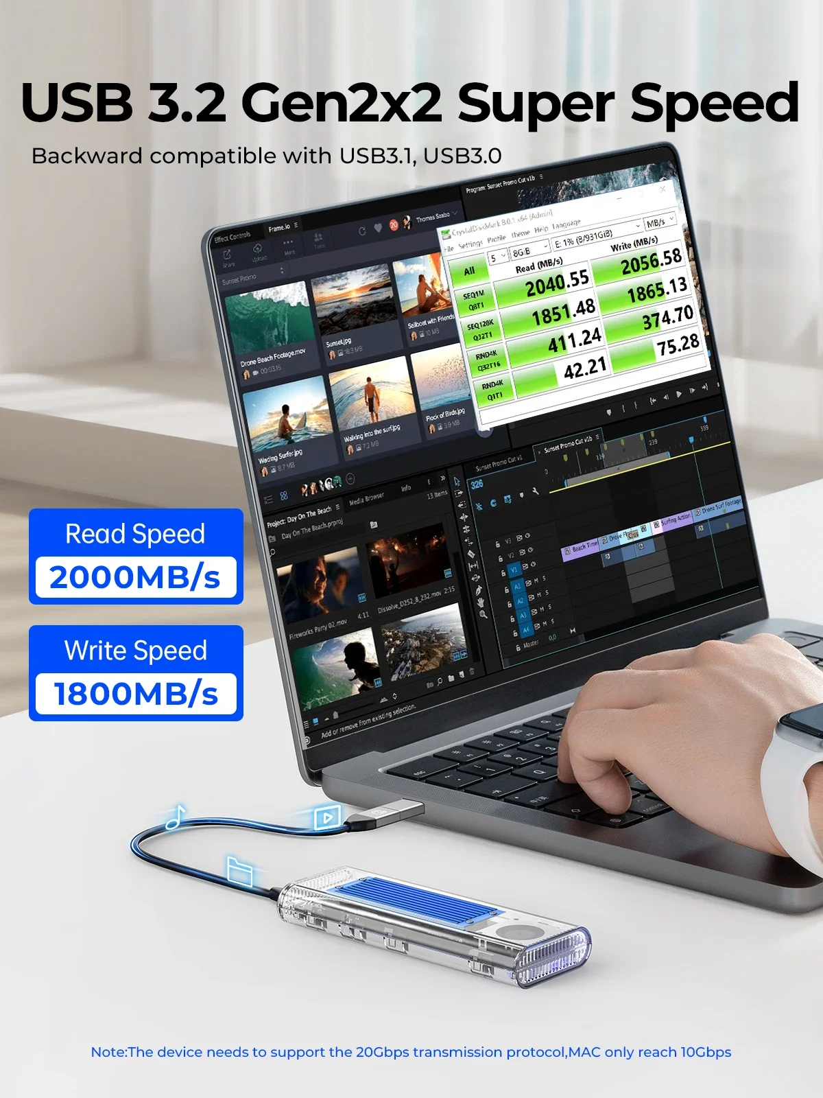 ORICO 20Gbps M.2 NVMe SSD Case M2 NVME SSD Enclosure dengan Kipas Pendingin USB 3.2 Thunderbolt 4 NVME Adaptor Alat Gratis untuk Pc Laptop
