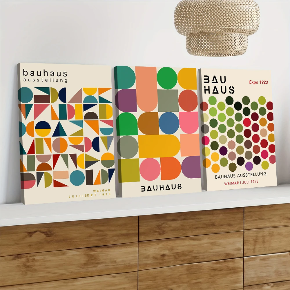 3 قطع من لوحات زخرفية قماشية لمعرض فايمار باوهاوس لعام 1923، أنماط تجريدية هندسية قديمة، ليفين على الطراز الحديث