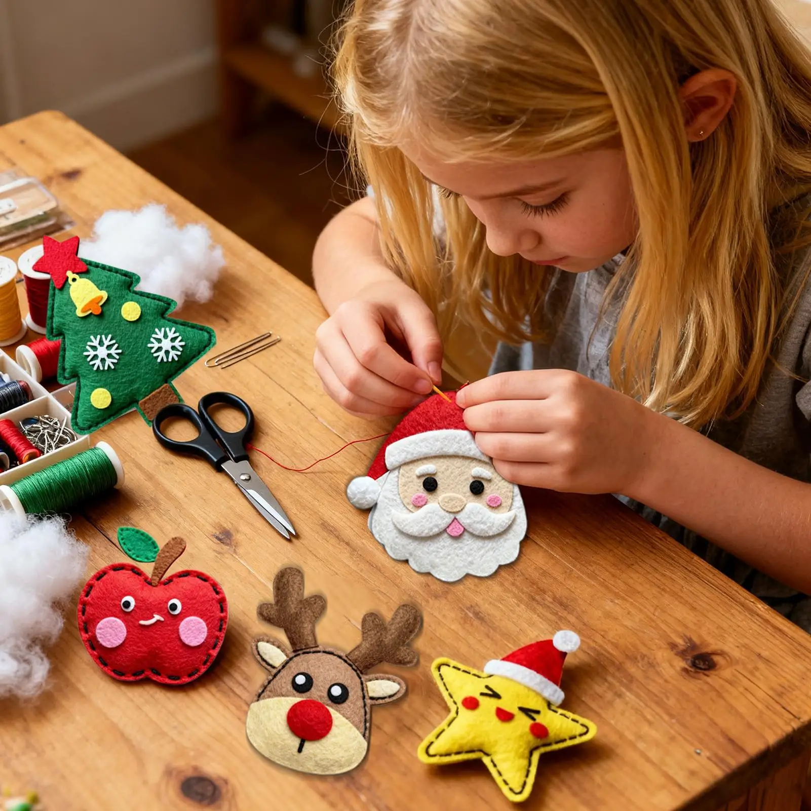 女の子向けソーイングキット クリスマスツリーオーナメント6個作成 楽しいクリスマスソーイング 幼稚園・保育園のアクティビティ ホリデーウィンドウパーティー