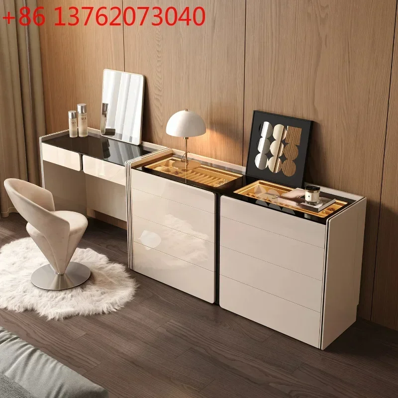 Sturdy Modern Glass Dressers Organizers Beige Bedroom Hotel Vanity Desk Makeup Storage Beauty Coiffeuse De Chambre Furniture