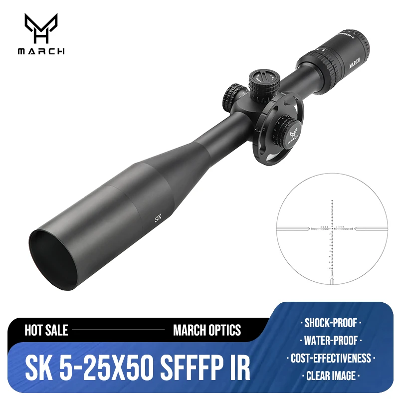 

MARCH SK 5-25x50SFFFP IR Roda Grande Lunetas Tactical Riflescope Sight Com Lunettes Iluminadas Para Caça Pistola de Ar Sniper Ri