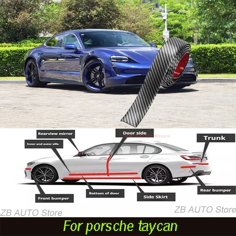 

For Porsche Taycan Strong adhesive bumper strip, front and rear lip side skirts, collision and scratch resistant suitable