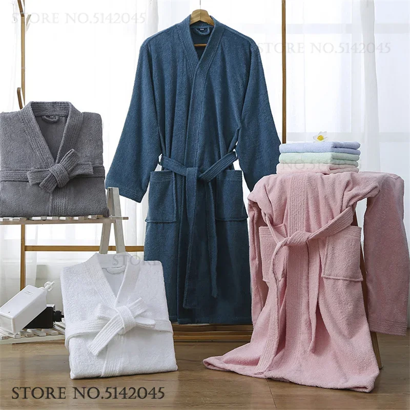Cotton Kimono Bathrobe Gown Terry Towel Water Absorption Couple Robe Negligee Spring Autumn New Sleepwear Home Dress Loungewear