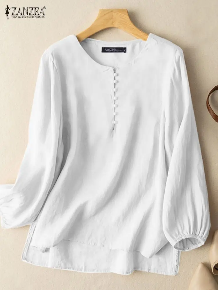 ZANZEA 2024 Summer Women Tops and Blouses Long Sleeve Shirts Casual Loose Elegant Fashion Ladies Solid Color Blusas Femininas